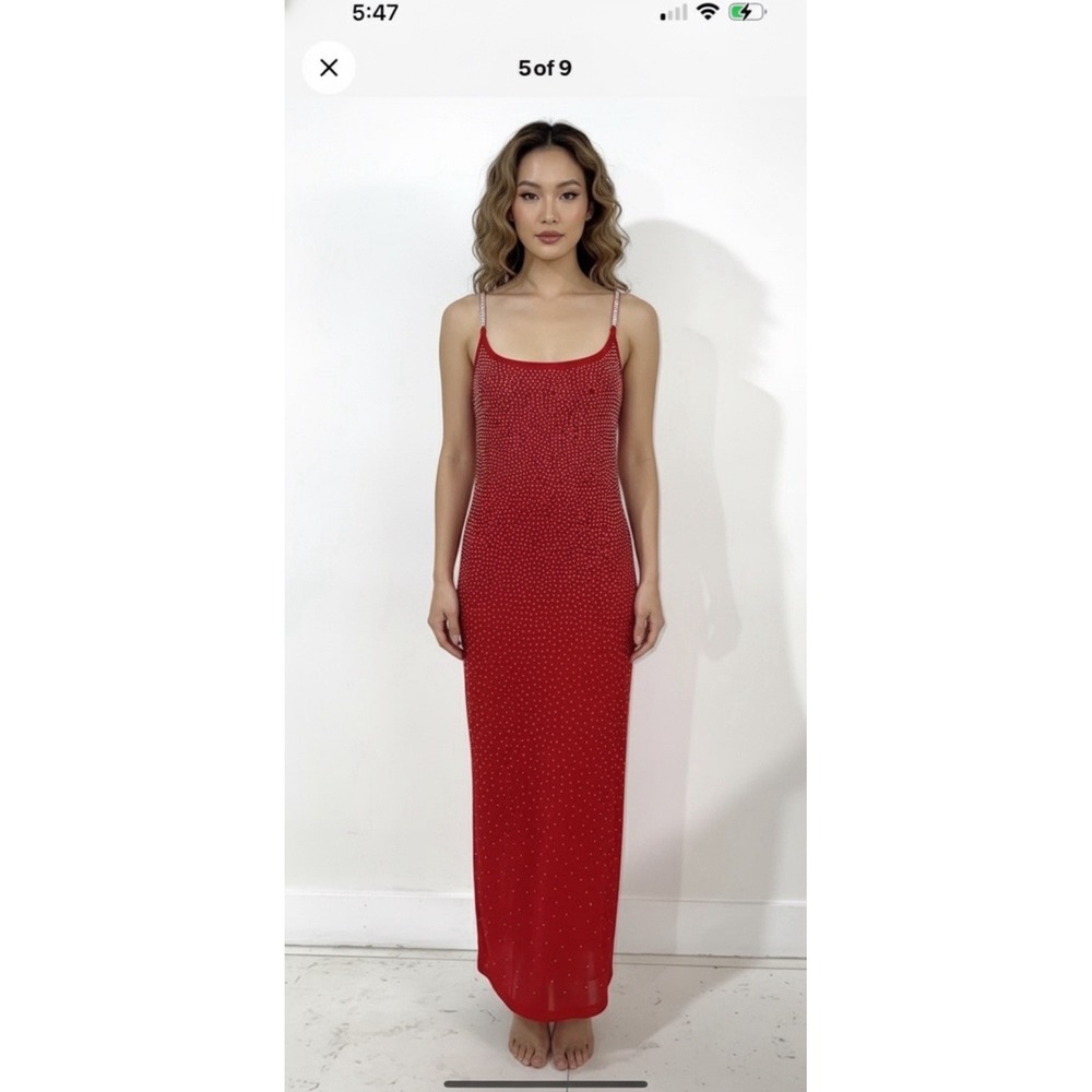 # 175 1Iris Maxi Formal/ Rhinestone Red/ Silver Body Con Stretch Size Xl